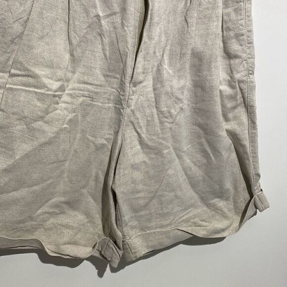 Rev-Up Women's Cream Pleated Cuffed Hem Linen Blend A-Line Shorts Size 9/10 - Picture 4 of 9